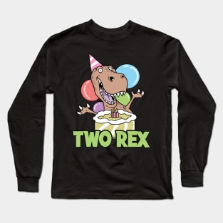 Second 2nd Birthday Two Rex T-Rex Dinosaur Dino Long Sleeve T-Shirt